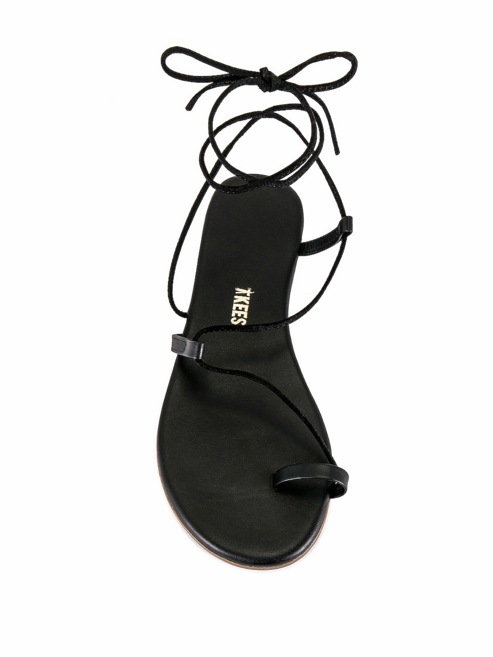 (NWT) TKEES Jo Sandal - Black Leather Lace-Up Toe-Ring Sandal with Wrap Ties